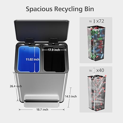 GarveeHome 60 L/16 gal Kitchen Trash Can, 2×8 gal Pedal Trash Bin - Image 6