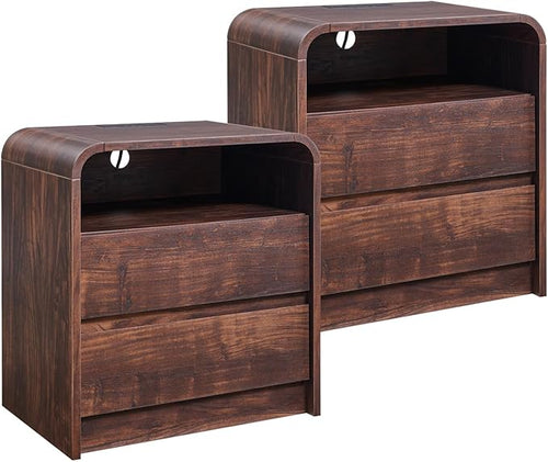 25" Tall Modern Nightstand Set of 2, 23.6'' Wide Wood Bedside Table w/2 Storage by AITJUNZ