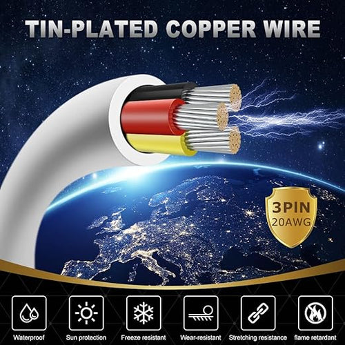 20 Gauge 3 Conductor Electrical Wire, 65.6FT White Stranded Low Voltage 20/3 - Image 2