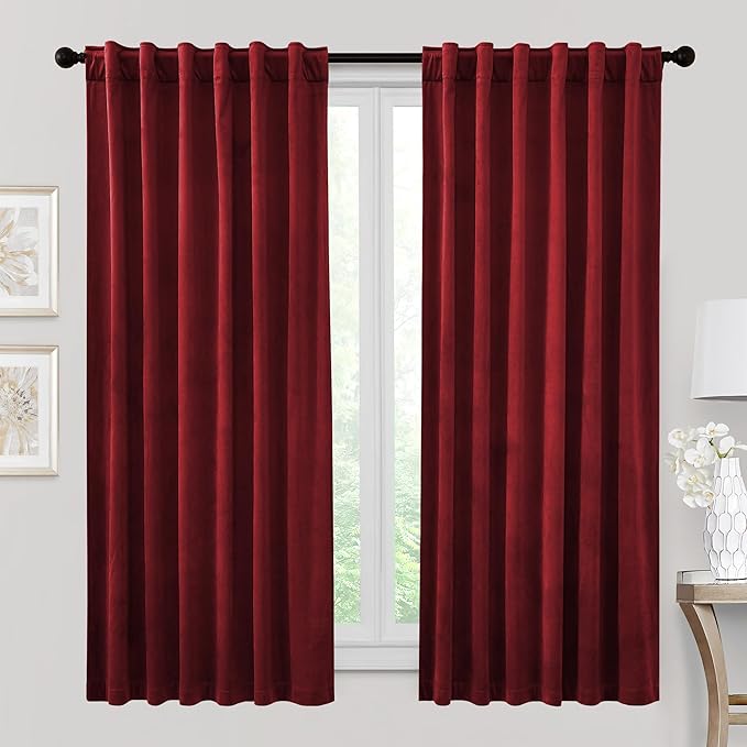 RYB HOME Red Velvet Curtains 72 inches by RYBHOME