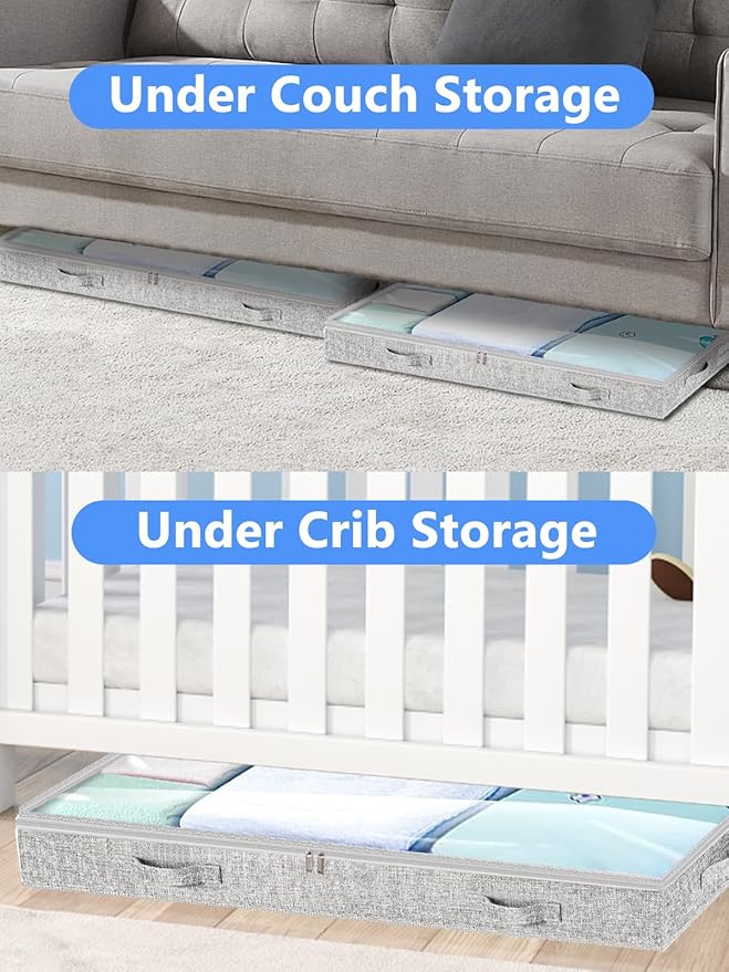 Low Profile Under Bed Storage, 3-Inch High Foldable Underbed Storage Bins - Image 4