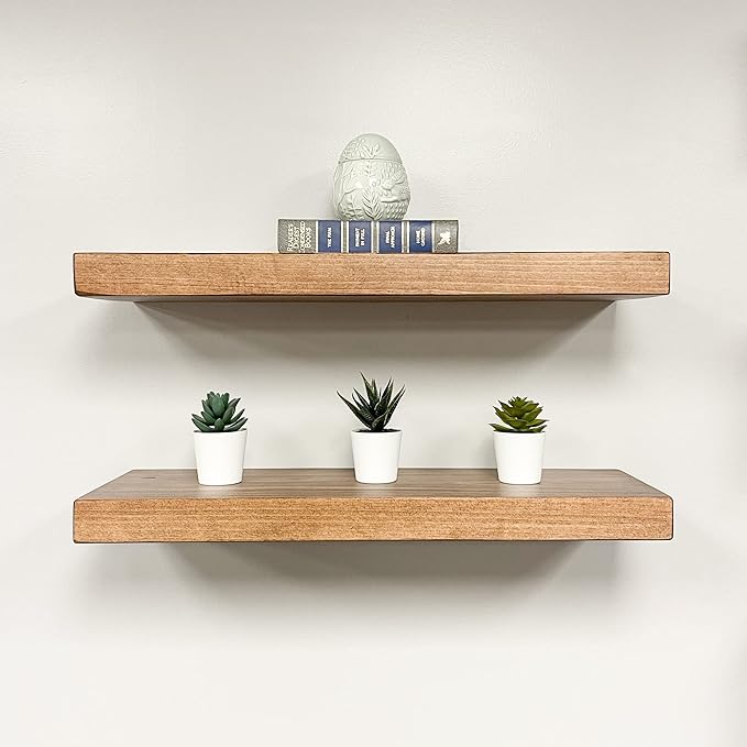 URBANDI, Rustic Floating Shelves, Hidden Bracket, Solid Wood, Heavy Duty - Image 6
