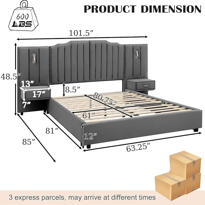 Luxury Queen Bed Frame with Headboard and Storage, Velvet Fabric Upholstered - Image 2