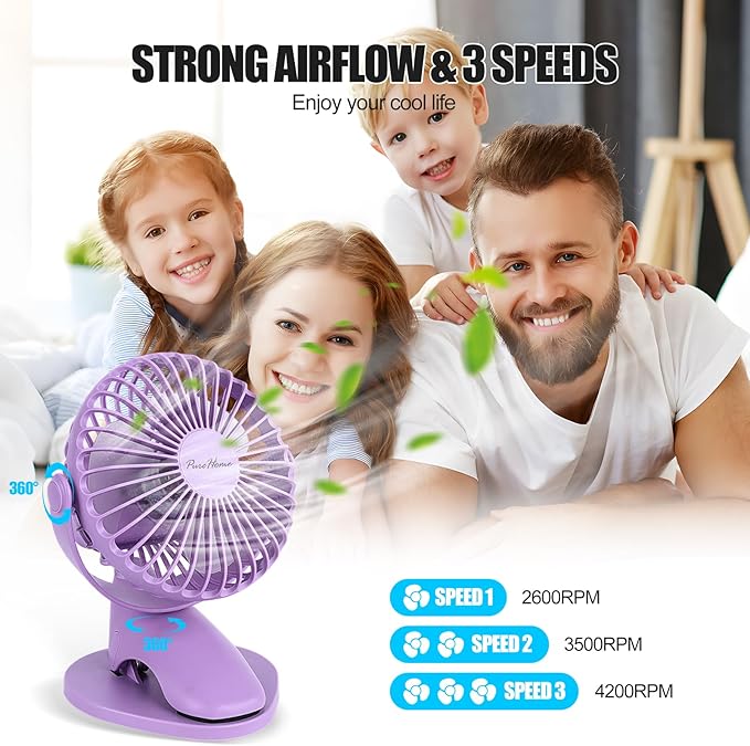 Portable Clip Fan Battery Operated, 3 Speeds USB Rechargeable Mini Table Fan - Image 2