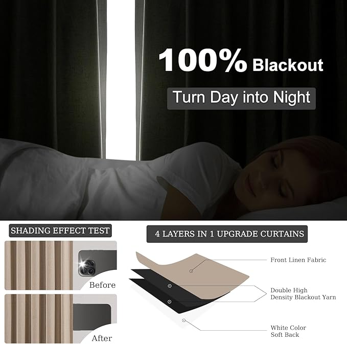 Topfinel 100 Inch Long Black Out Burlap Custom Curtains, Double Pinch Pleated - Image 2