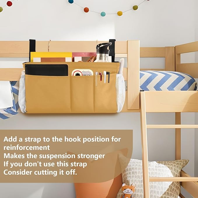 KOPIRIT Mustard Yellow Bedside Caddy Storage Bag Bedside Organizer - Image 6