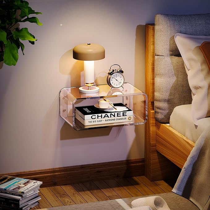 Acrylic Floating Nightstand, Bedside Table, Nightstand Shelf Wall Mounted - Image 9