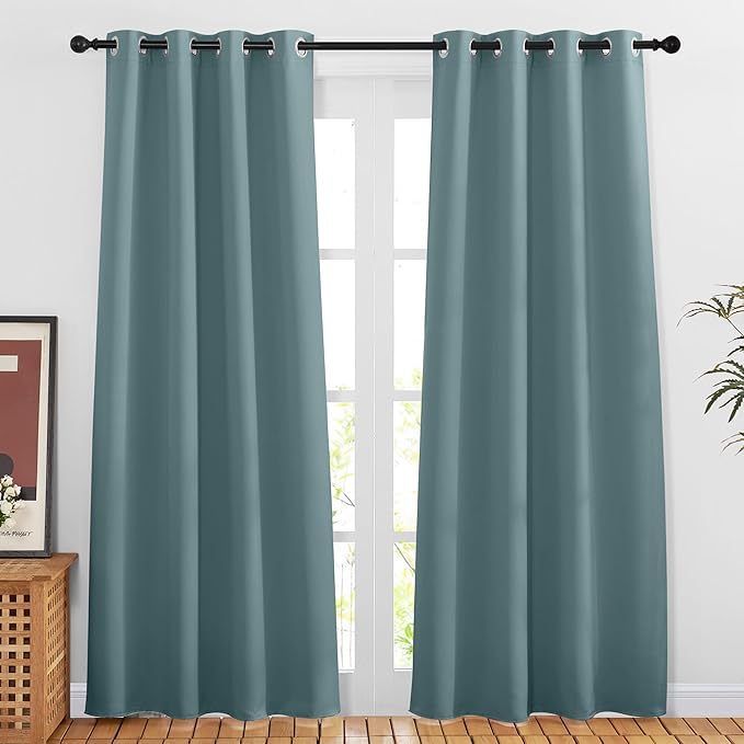 NICETOWN Greyish Blue Room Darkening Curtains 80 inch Length by NICETOWN