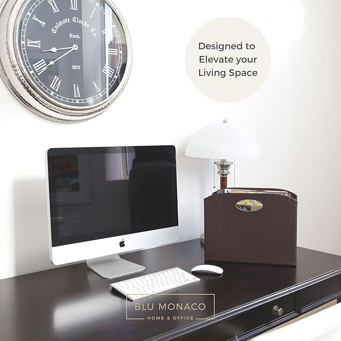 BLU MONACO | Brown Woven Leather Magazine Holder | Storage Basket - Image 3
