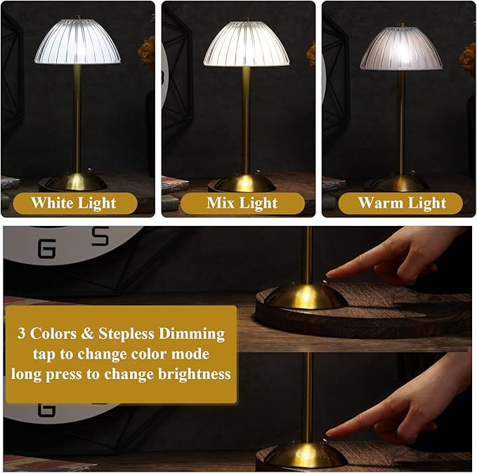 Liliful 4 Pcs Cordless Table Lamp Rechargeable Touch LED Small Gold Portable - Image 4