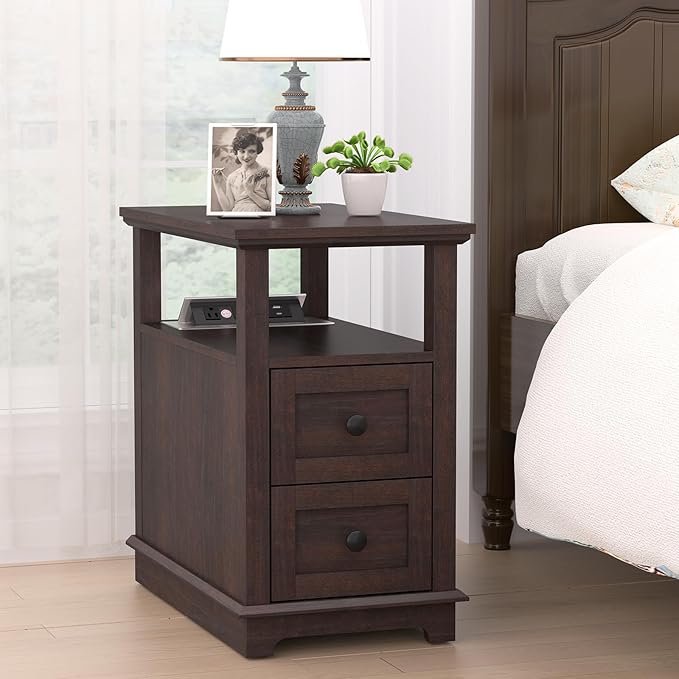 HIFYOBRO Narrow End Table with Flip Top Charging Station Set of 2, Side Table - Image 6
