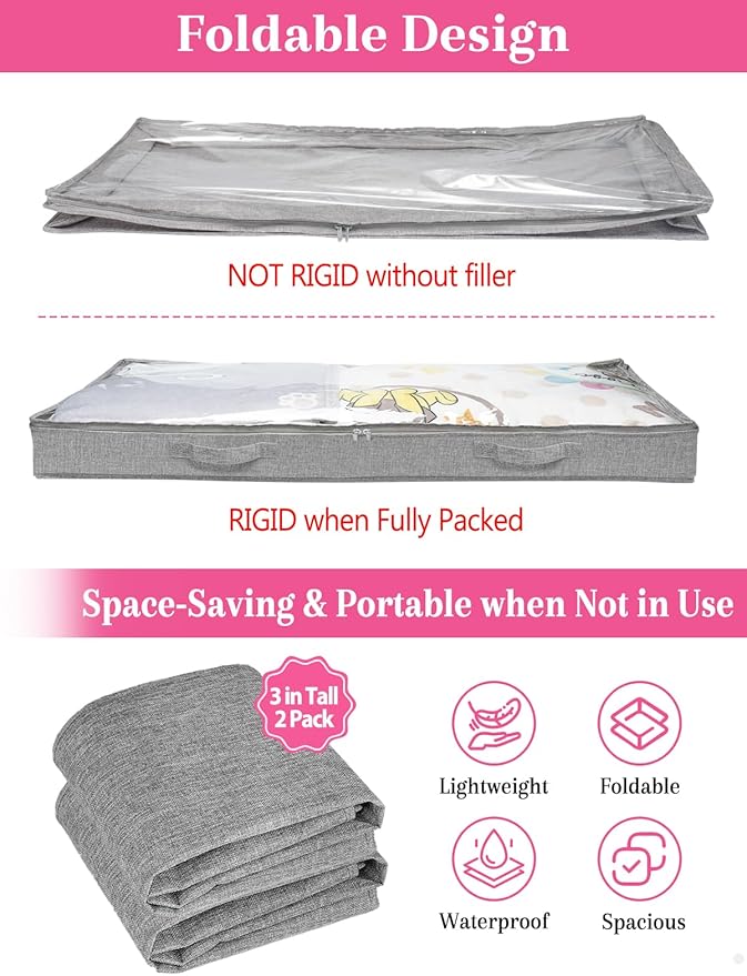 Low Profile Under Bed Storage, 3 Inches High Underbed Storage Containers Bins - Image 4