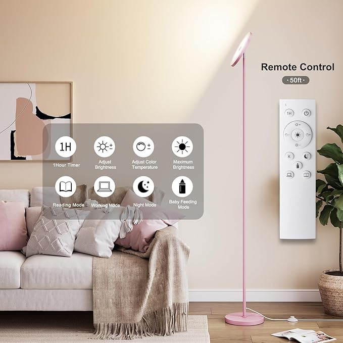 SUNMORY Soft Pink Torchiere Floor Lamp - Image 3
