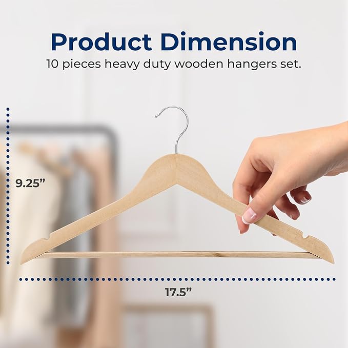 SereneLife 20 Pack Wooden Coat Hangers – Durable Suit Hangers - Image 2