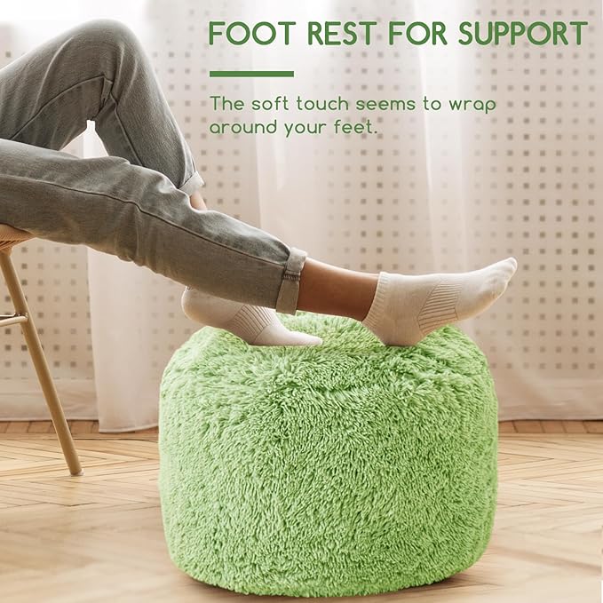 HIGOGOGO Round Stuffed Pouf Ottoman, Long Faux Fur Poufs - Image 3