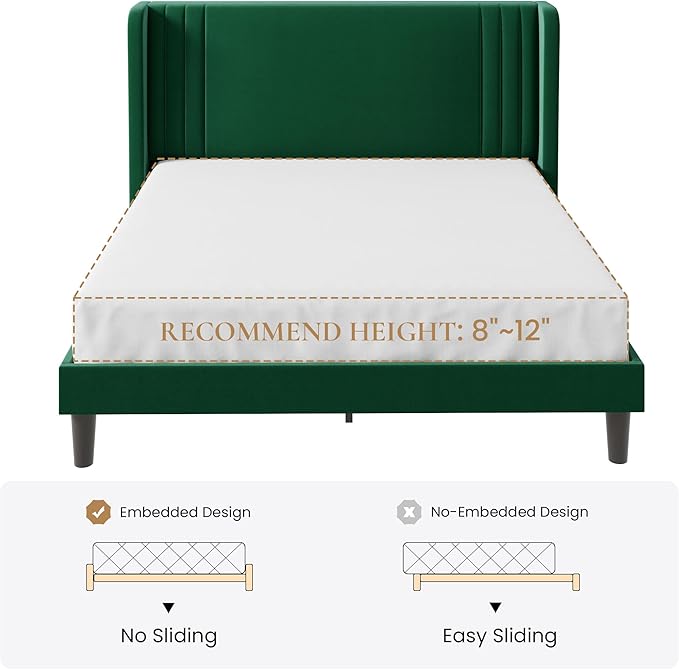 SHA CERLIN Queen Size Velvet Upholstered Platform Bed Frame - Image 9