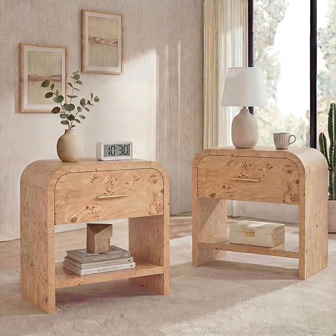 Night Stand Set of 2 1-Drawer and 1 Storage Shelf Nightstand 24" H Metal Handle - Image 9