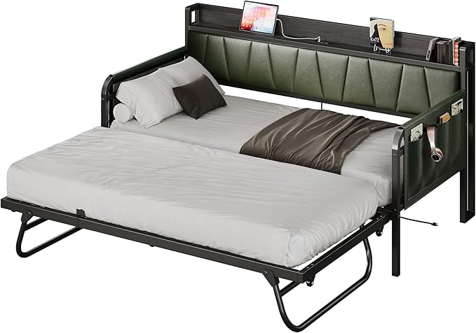 LIKIMIO Daybed with Trundle Bed, Twin Bed Frame with Storage Headboard and by LIKIMIO