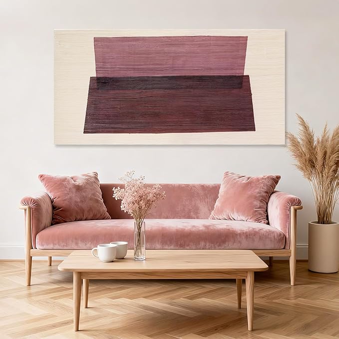 YETHEN WAL Burgundy Abstract Wall Decor Large Hand-Painted Textured Canvas Art by Unknown