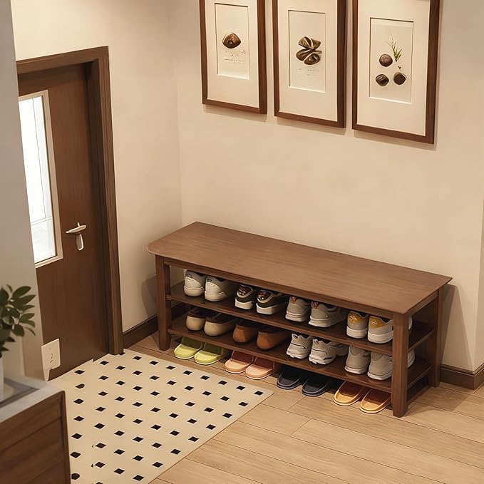 Shoe Rack Bench for Front Door Entrance, Solid Wood Shoe Bench for Closet - Image 2