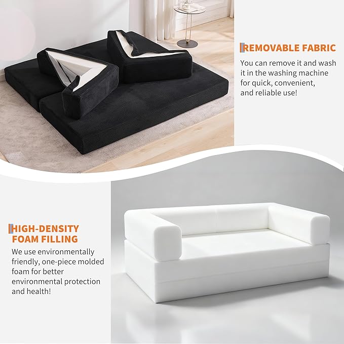 Garvee 5-in-1 Convertible Sofa Bed, 78.8" Modular Corduroy Sleeper - Image 6