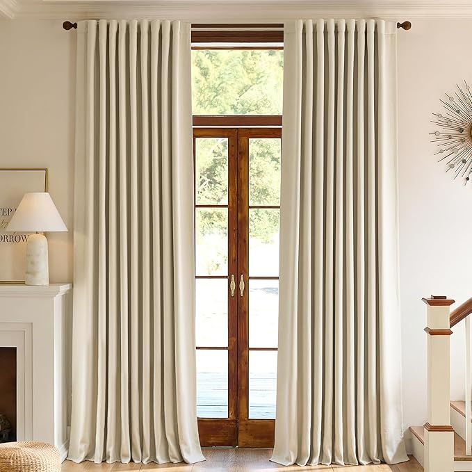 jinchan Chenille Blackout Curtains 96 Inches Long Beige Thermal Insulated - Image 2