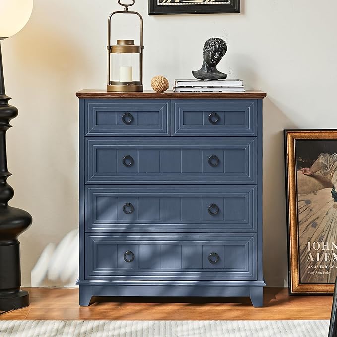 Farmhouse 5 Drawer Dresser for Bedroom, 33.2" Tall Small Dressers & Chest of - Image 5