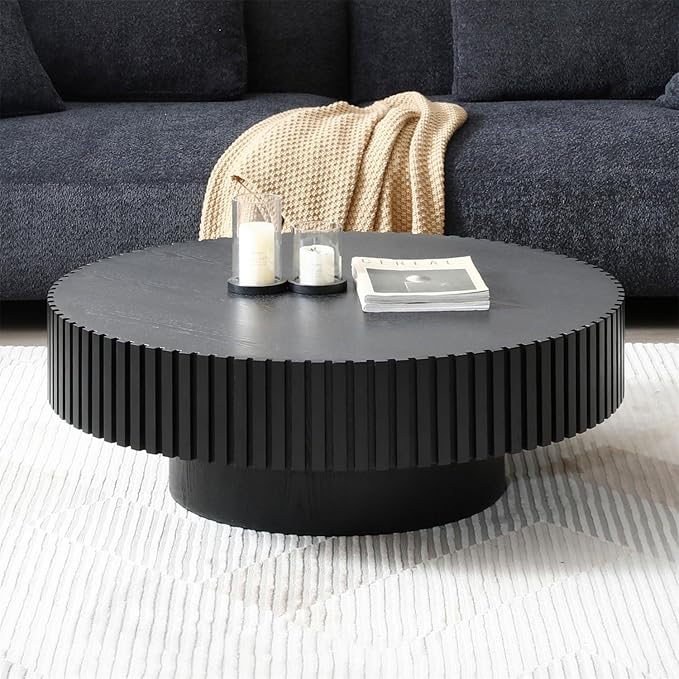 LKTART Round Coffee Table for Living Room, Accent Fluted Drum Coffee Table - Image 5