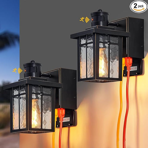 2 pack Porch Lights with GFCI Outlet, Dusk to Dawn Motion Sensor Outdoor Lights by Myhaptim