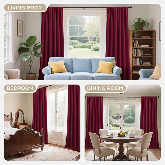 Joydeco Red 100% Blackout Curtains 120 Inch 2 Panels, Luxury Thermal Red Velvet - Image 7