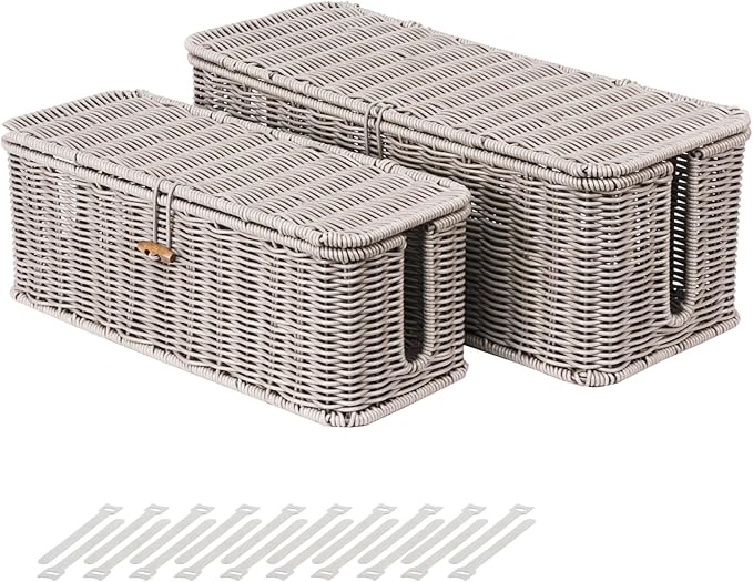 BROWNLILY Cable Management Box, Rattan Style Cord Organizer by Unknown