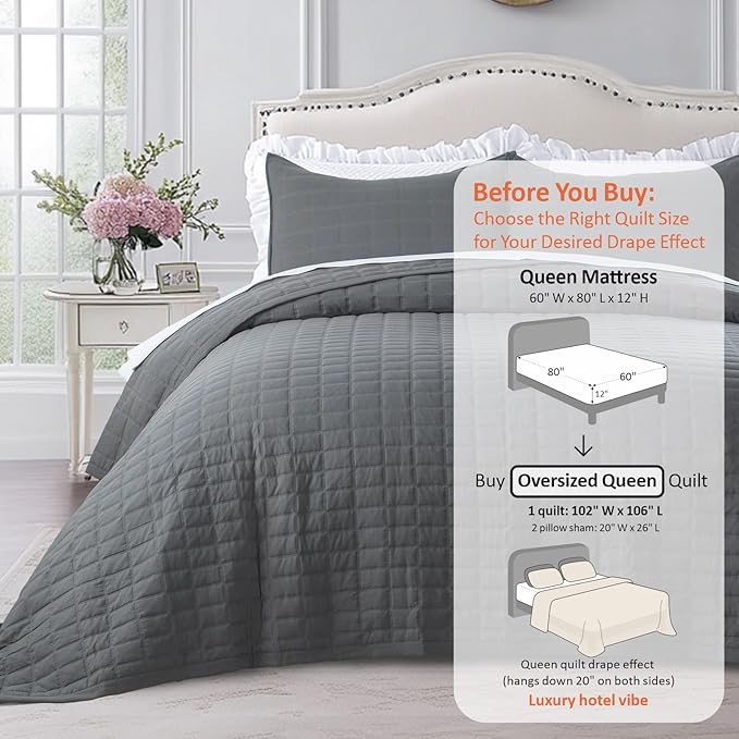 KASENTEX Oversized Queen Quilt Set 102"x106" – Soft Washed 3-Layer Lightweight - Image 3