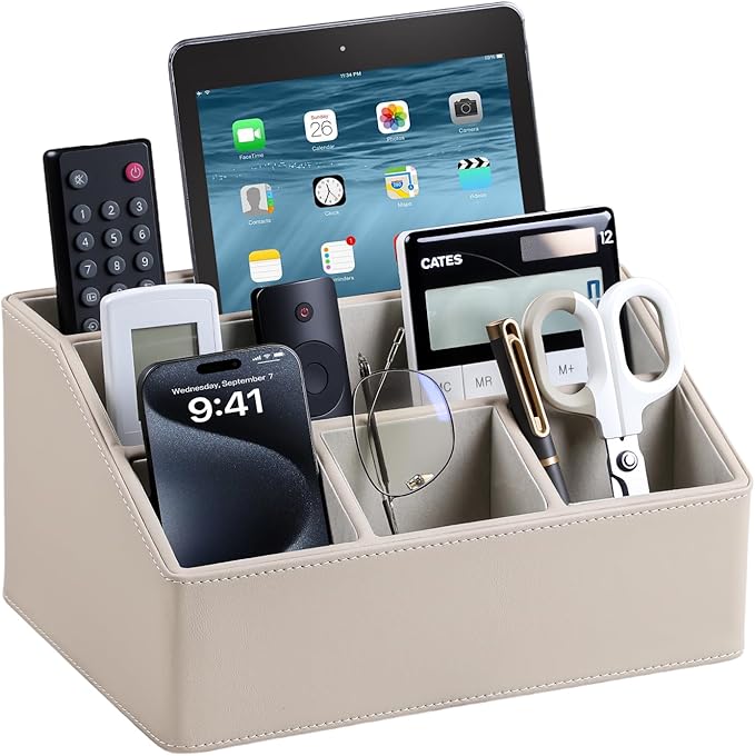 MEIBOOCH PU Leather Desk Organizer, Luxury Remote Control Holder by MEIBOOCH