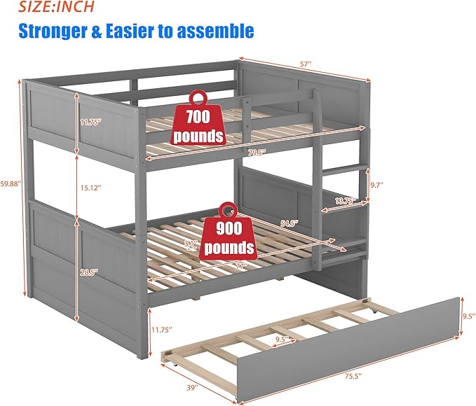 TSAMPA Latest Upgraded & Stronger Heavy Duty Solid Wood Full Over Full Bunk Bed - Image 2