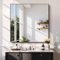 Black Bathroom Mirror for Wall, 39x39 Inch Rectangle Mirror by Welcometocofeny