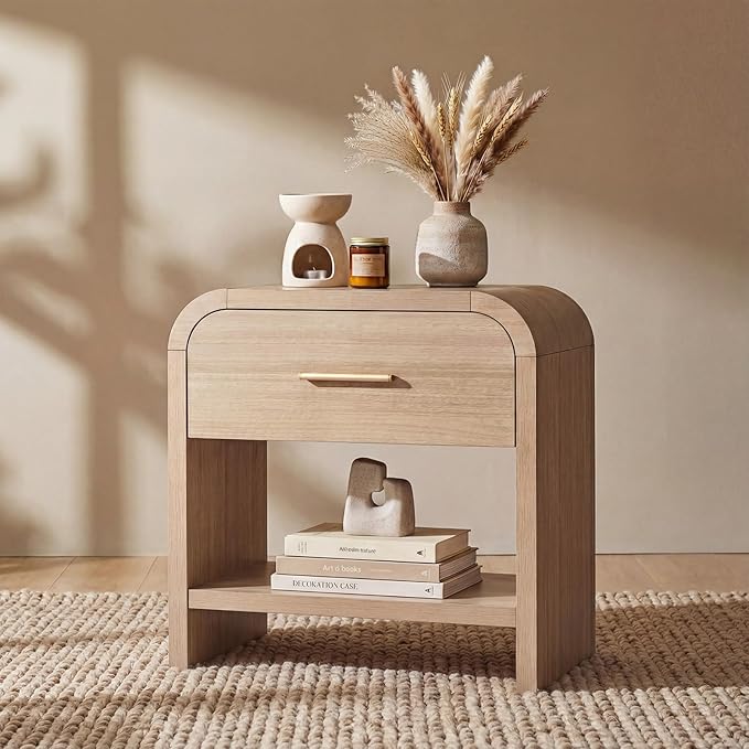 Night Stand 1-Drawer and 1 Storage Shelf Nightstand 24" H Metal Handle Modern by TheBeautyofRusticRefined