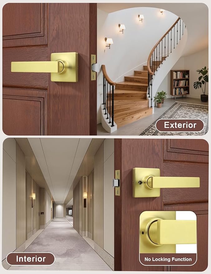 Mengico 10 Pack Passage Door Levers Gold Finish, No-Locking Keyless Square Door - Image 3