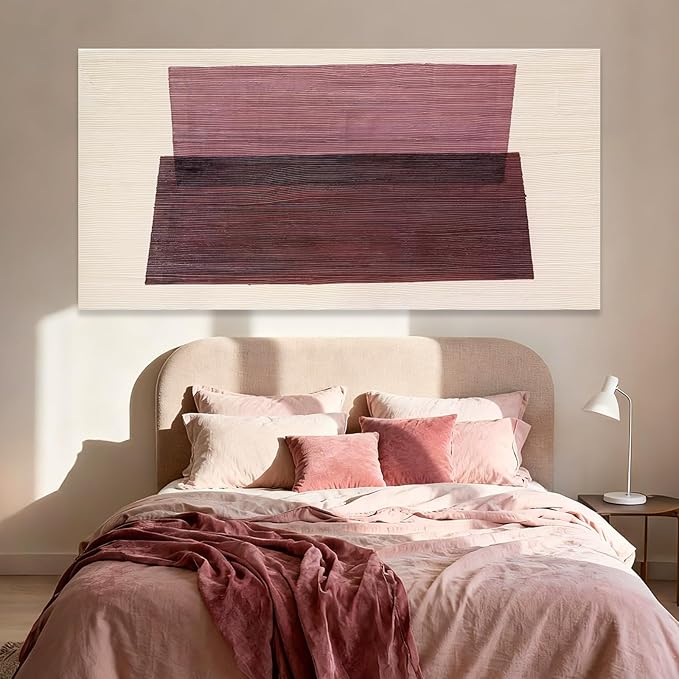 YETHEN WAL Rose Pink Minimalist Wall Art Hand-Painted Line Canvas Painting - Image 2