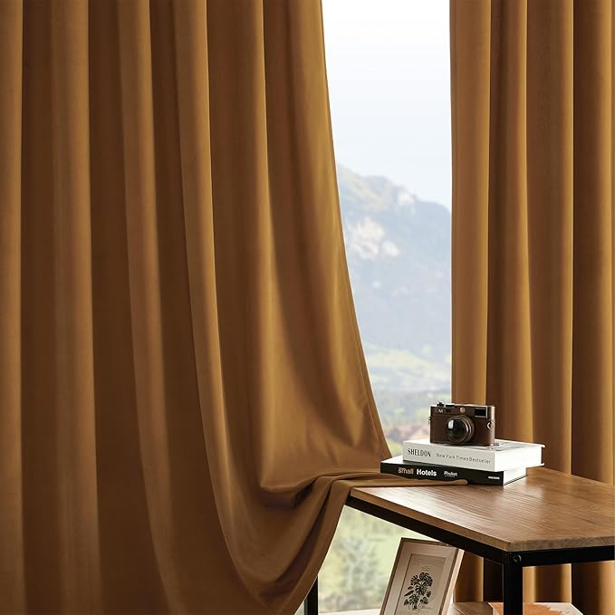 Joydeco Brown Velvet Curtains 72 inch Length 2 Panels, Luxury Blackout Rod - Image 6