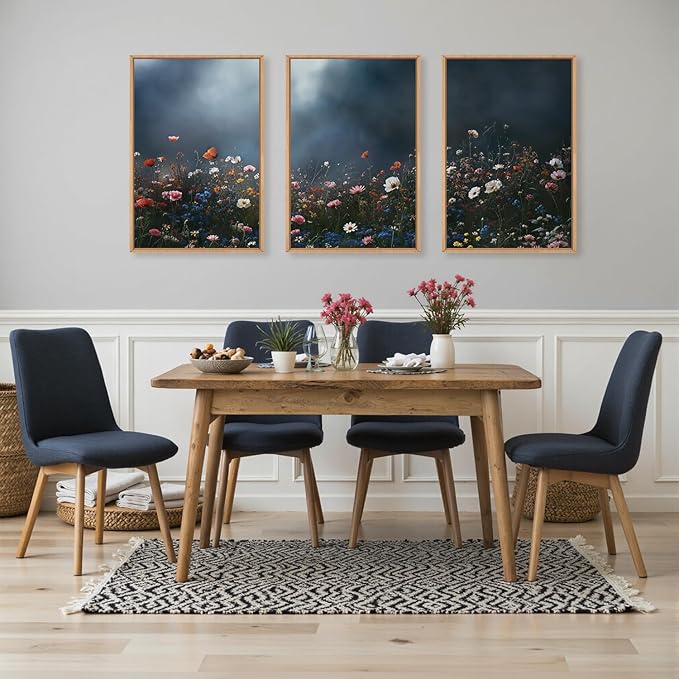 LHIUEM Large Nature Moody Floral Framed Canvas Wall Art, Abstract Dark Wall - Image 3