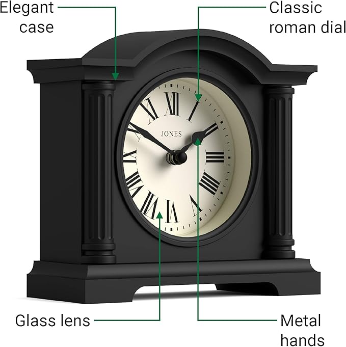 JONES CLOCKS® Kensington Mantel Clock | Classic Arch top Clock | Black | - Image 6