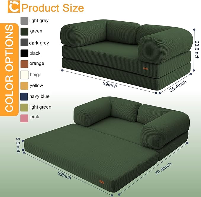 COMAX 4‑in‑1 Futon Sofa Bed Queen – Floor Foldable Convertible Sofa Couch - Image 2