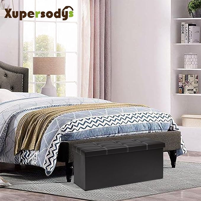 xupersodys 30 Inches Folding Storage Ottoman Bench, Faux Leather Footrest - Image 6