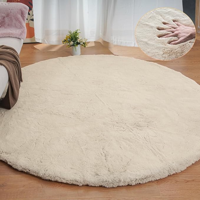 Round Rugs 8ft Shag Washable Fluffy Area Rugs by ORINOVA