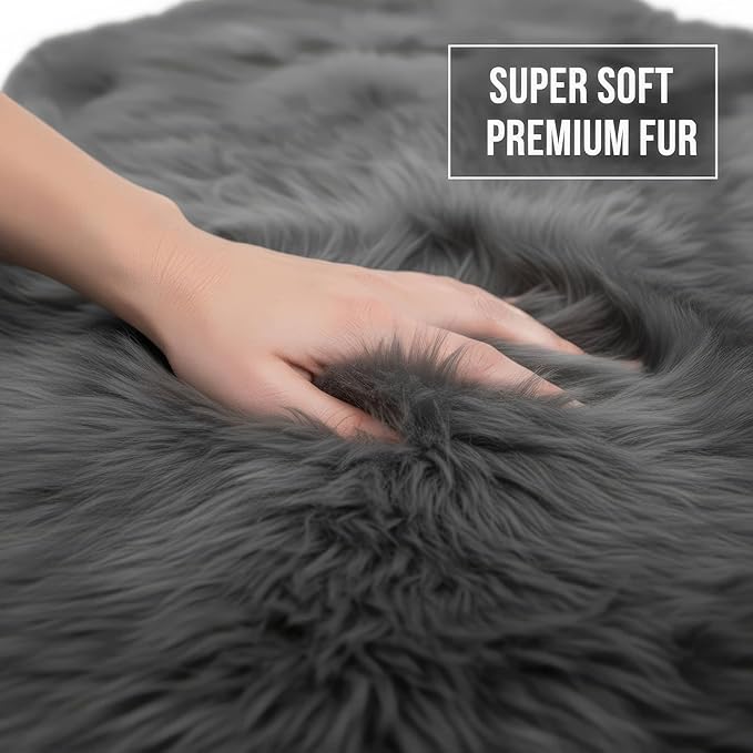Super Area Rugs Dark Gray Sheepskin Rug - Image 6