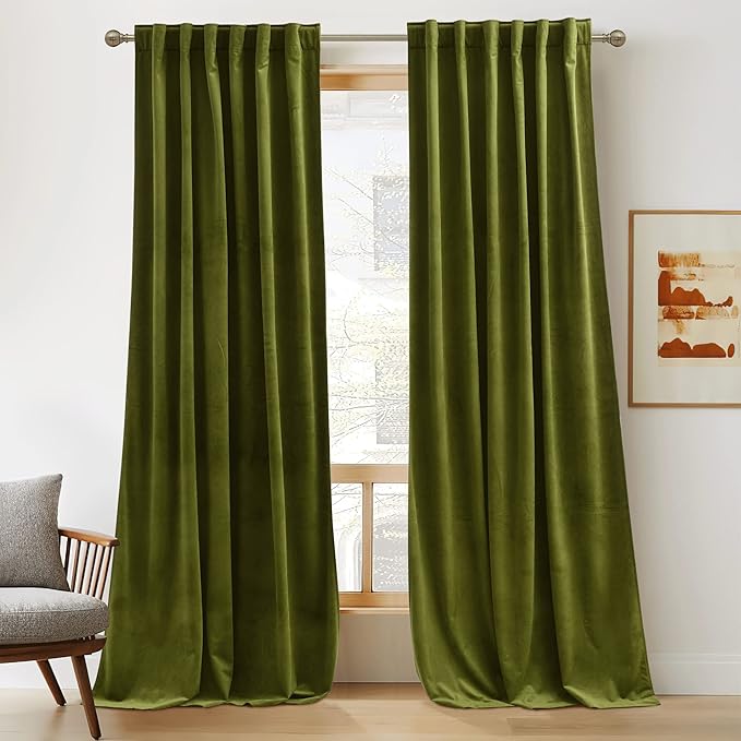 RYB Home Moss Green Velvet Curtains by RYBHOME