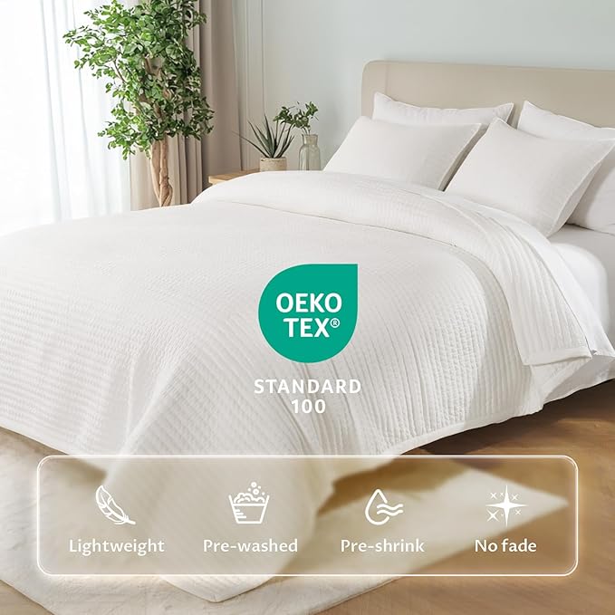 KASENTEX Queen Quilt Set 90"x90" – Soft Washed 3-Layer Lightweight Bedspread - Image 2