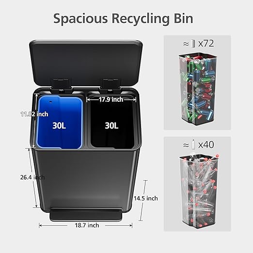 GarveeHome 60 L/16 gal Kitchen Trash Can, 2×8 gal Pedal Trash Bin - Image 7