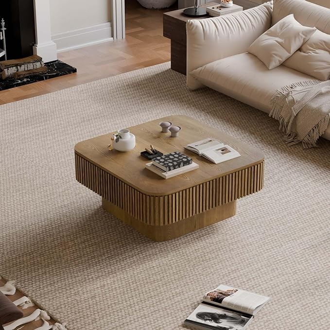 Square Small Coffee Table with Storage, Modern Wooden Coffee Table with Solid - Image 7