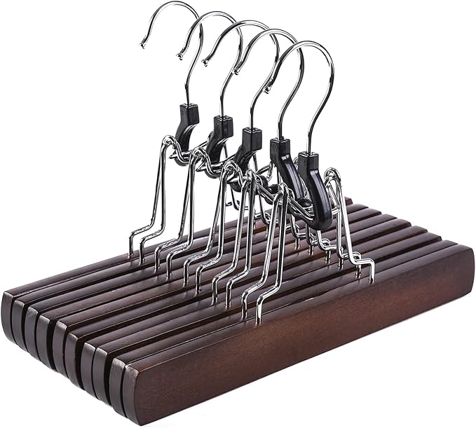 Amber Home Wooden Pants Clip Hangers 10 Pack, Skirt Hangers by AmberHome